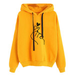 Women Hoodies Casual Kpop Finger Heart Love Pattern Hooded Sweatshirts Fashion Drawstring Long Sleeve.