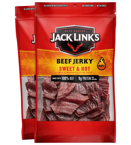 Jack Link’s Beef Jerky, Sweet & Hot, (2) 9 Oz Bags – Great Everyday Snack, 9g of Protein and 80 Calories, Made with Prem