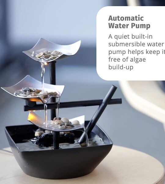 Indoor Automatic Pump with Power Switch, Extra Deep Basin with Natural River Rocks and Reflective Lighting Feature