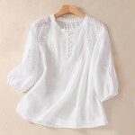 Cotton Linen Peasant Blouses Floral Guaze Shirts Summer Causal Bohemian Tops Loose Fit Boho Clothes 2024.