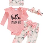 Newborn Baby Girl Coming Home Outfit Rib Knit Onesie Romper Floral Shorts Pants Headband Newborn Girl Clothes.