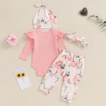 Newborn Baby Girl Coming Home Outfit Rib Knit Onesie Romper Floral Shorts Pants Headband Newborn Girl Clothes.