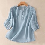 Cotton Linen Peasant Blouses Floral Guaze Shirts Summer Causal Bohemian Tops Loose Fit Boho Clothes 2024.