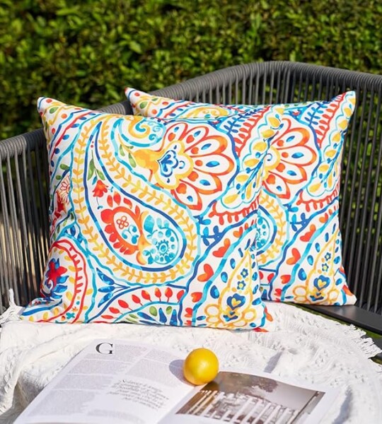 Pillow Covers 18x18 Inch Set of 2 Colorful Paisley Decor Waterproof Throw Pillow Covers Farmhouse Outdoor Waterproof.