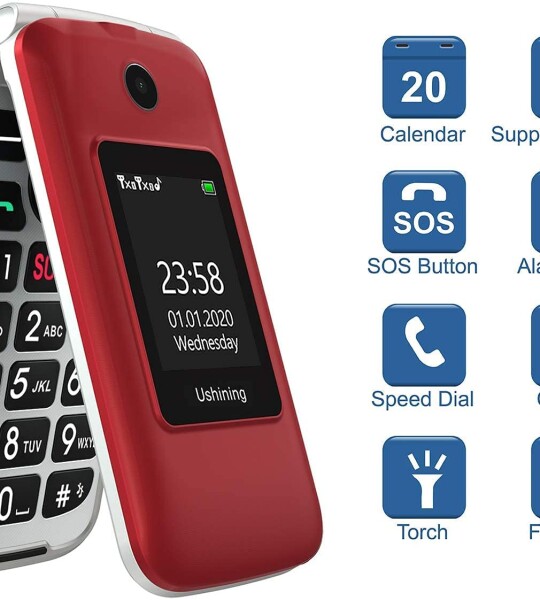 Ushining 3G Unlocked Flip Phone Dual Screen Dual SIM Mobile Phones Easy-to-Use Flip Cell Phone with Charging Dock