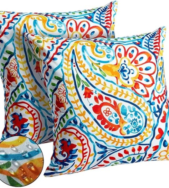 Pillow Covers 18x18 Inch Set of 2 Colorful Paisley Decor Waterproof Throw Pillow Covers Farmhouse Outdoor Waterproof.