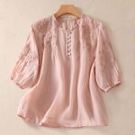 Cotton Linen Peasant Blouses Floral Guaze Shirts Summer Causal Bohemian Tops Loose Fit Boho Clothes 2024.