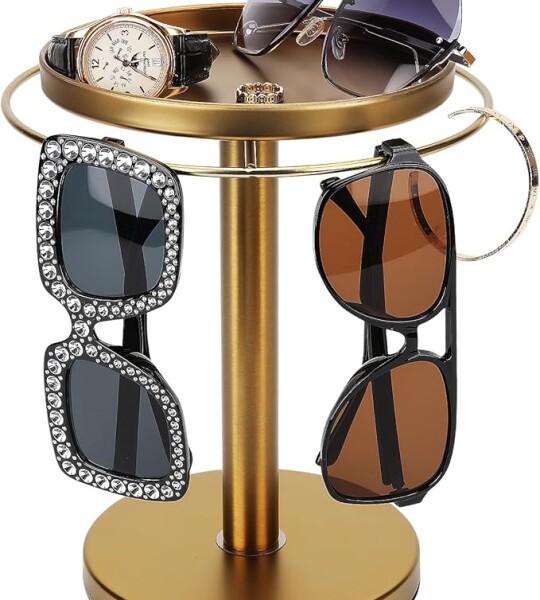 Sunglass Organizer Storage, Stainless Steel Glasses Holder Stand, Glasses Organizer with Tray for Desk.