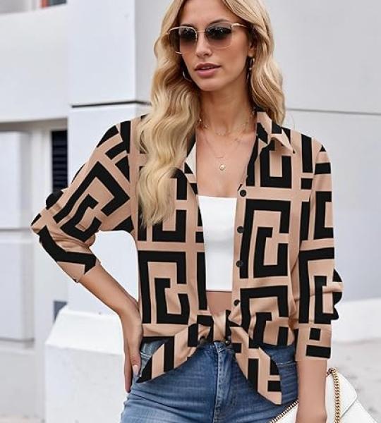 Zeagoo Button Down Shirt for Women Long Sleeve Blouses Floral Printed Tops Business Casual Work Outfits S-XXL.