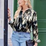 Women Silk Button Down Shirts Long Sleeve Business Casual Tops.