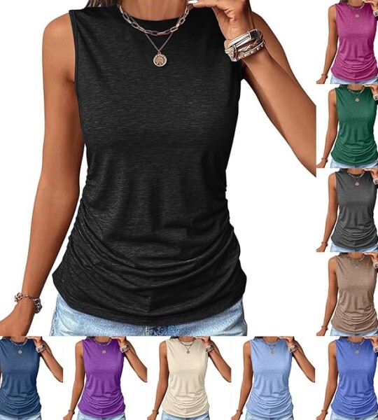 Women Ruched Tank Tops Sexy Sleeveless T-Shirt Summer Casual Tanks 2024.