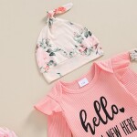 Newborn Baby Girl Coming Home Outfit Rib Knit Onesie Romper Floral Shorts Pants Headband Newborn Girl Clothes.