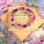 Amethyst Bracelets Gifts Stretch Christams Bracelet for Women Teen Girls Natural Stone Charm Crystal Healing Jewelry.