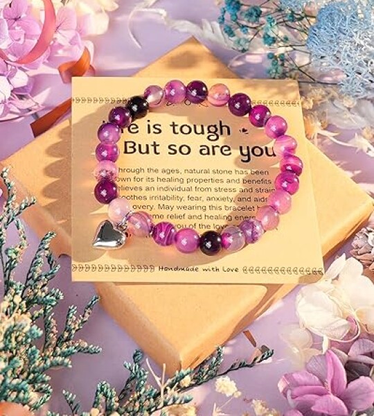 Amethyst Bracelets Gifts Stretch Christams Bracelet for Women Teen Girls Natural Stone Charm Crystal Healing Jewelry.