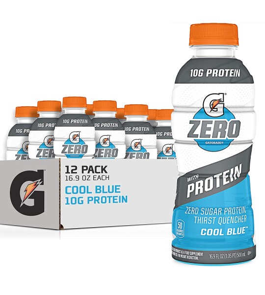 Gatorade Zero With Protein, 10g Whey Protein Isolate, Zero Sugar, Electrolytes, Cool Blue, 16.9 Fl Oz, 12 Pack