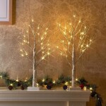Set of 2 2FT 24LT Birch Tree Battery Powered Warm White LED for Home Decoration, Wedding