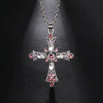 Purple Pink Crystal Religious Gothic Cross Pendant Necklace For Women