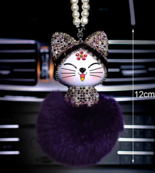 Car Pendant Cute Lovely Cat Rhinestone Cartoon Plush Fur Ball  Hanging Ornaments Accessories Decor