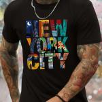 New York City Graphic Men's Short Sleeved T-shirt, Comfortable Stretch Summer Fashion T-shirt, Casual Daily Style Fashion Clothing.