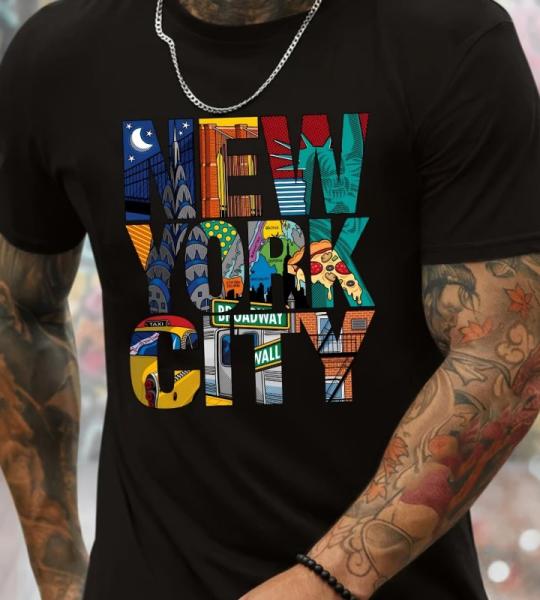 New York City Graphic Men's Short Sleeved T-shirt, Comfortable Stretch Summer Fashion T-shirt, Casual Daily Style Fashion Clothing.