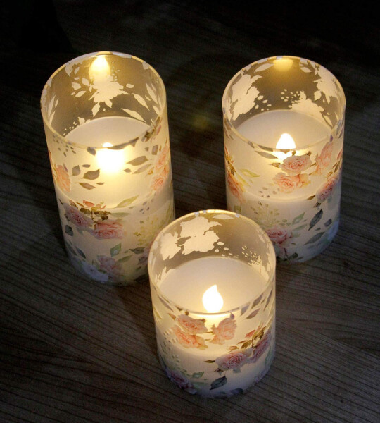 Blinks Love Theme Rose Series Glass Pillar Candles for Home Decor