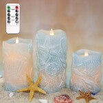 Flameless Candles with Remote, Nautical Theme Seashell Carved Real LED Candles Holiday Decor