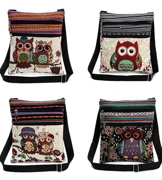 Vintage Chinese National Style Ethnic Shoulder Bag Women Mini Handbag Owl Diagonal Embroidery Tote Lady Messenger Cross