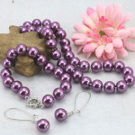 Christmas Gift 10mm Purple Round Glass Pearl Beads Necklace Bracelet Earrings Sets