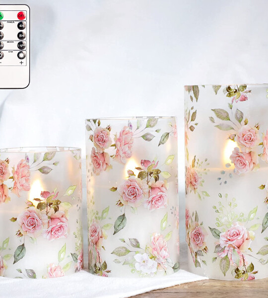 Blinks Love Theme Rose Series Glass Pillar Candles for Home Decor