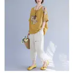 Korean Cotton Hemp Fat Mm Half Sleeve Top Summer.