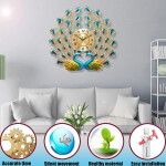 Large Peacock Wall Clock Battery Operated Decorative Digital Wall Clocks for Living Room Decor