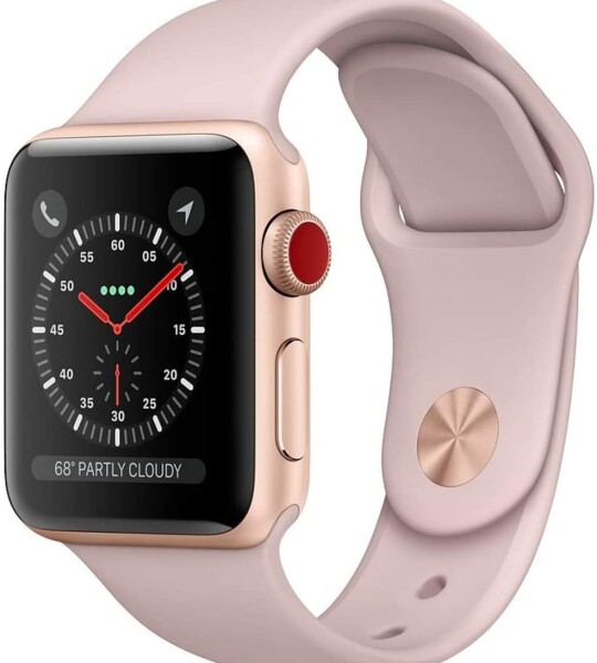 (Refurbished) Apple Watch Series 3 (GPS + Cellular, 38MM) - Gold Aluminum Case with Pink Sand Sport Band