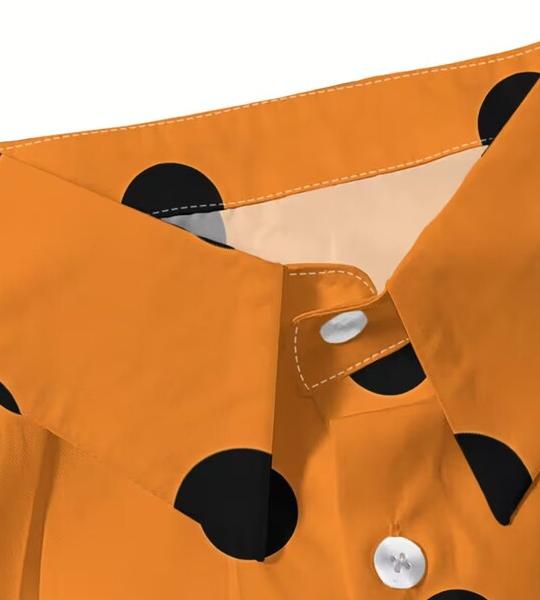 Spring And Autumn New Teenager'S Long Sleeve Shirt, with an Orange Background Covered in Black Dots And Two Irregular Black.