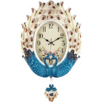 Large Teal Blue Peacock Wall Clocks for Living Room Decor