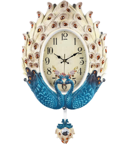 Large Teal Blue Peacock Wall Clocks for Living Room Decor