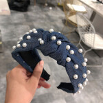 New Cross Knotted Pearl Headbands For Women Girls Solid Wide Beads Turban Twist Hairbands Bezel Head Hoop Hair Accessori