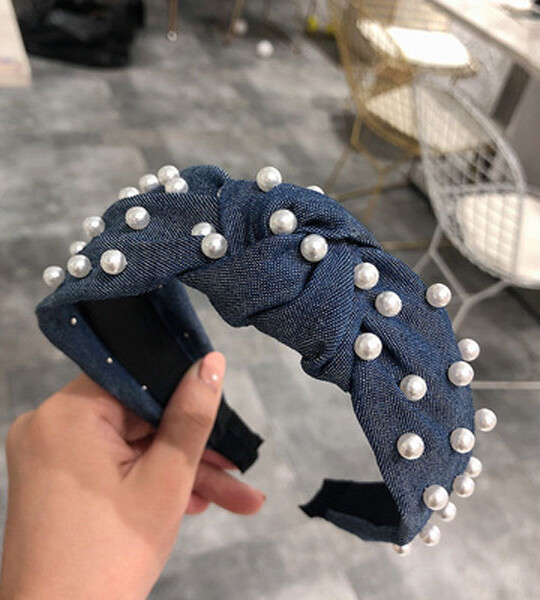 New Cross Knotted Pearl Headbands For Women Girls Solid Wide Beads Turban Twist Hairbands Bezel Head Hoop Hair Accessori