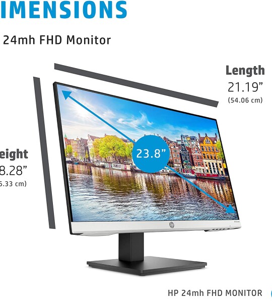 HP 24mh FHD Monitor - Computer Monitor with 23.8-Inch IPS Display (1080p) - Built-In Speakers and VESA Mounting - Height