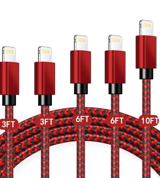 iPhone Charger, 5Pack(3/3/6/6/10FT) MFi Certified Lightning Cable High Speed Nylon Braided USB Fast Charging Data.