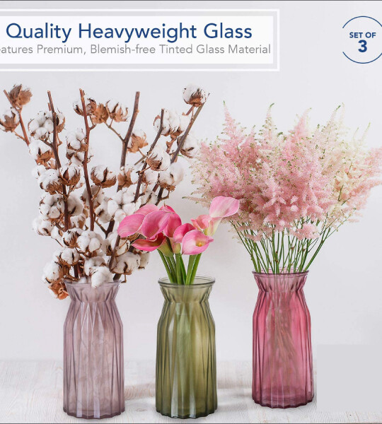 Flower Vase Colored Rose Glass Decorative Centerpiece for Home