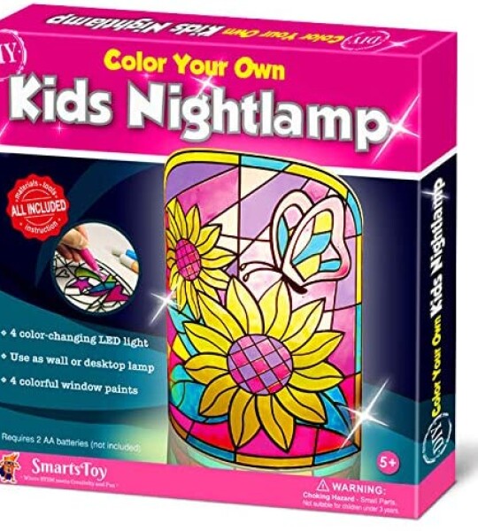 Kids NightLamp DIY Kit- Creative Arts and Crafts for Girls and Boys Ages 5 Years and up- Stained Glass lamp with Window