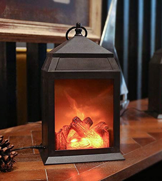 Fireplace Lantern Battery Operated USB Operated  Timer Included Tabletop For Decor Indoor Or Outdoor
