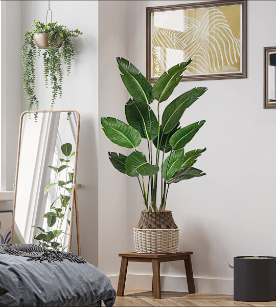 Artificial Plants Fake Banana Leaf Plant Travelers Palm Tree Potted  for Home Decor