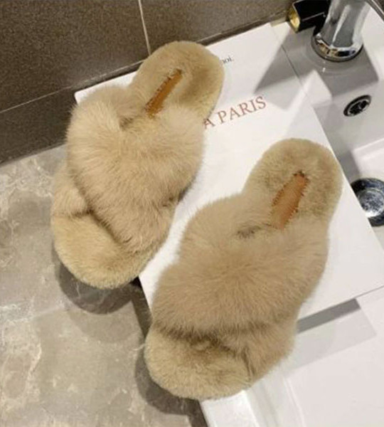 Ladies Band Flat House Fur Slippers
