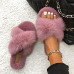 Ladies Band Flat House Fur Slippers