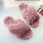 Ladies Band Flat House Fur Slippers