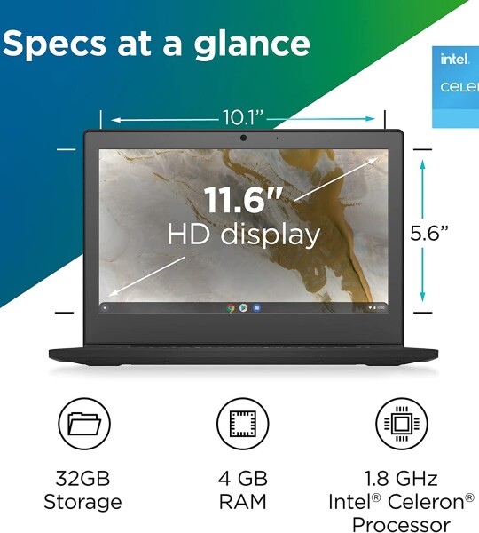 Lenovo IdeaPad 3 11 Chromebook 11.6" Laptop, 11.6" HD (1366 x 768) Display, Intel Celeron N4020 Processor, 4GB LPDDR4 RA