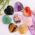 Puff Hearts Healing Palm Crystal Set with Gift Iron Box for Chakra Reiki Home Decoration
