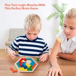 Coogam Wooden Hexagon Puzzle for Kid Adults - Shape Pattern Block Tangram Brain Teaser Toy Geometry Logic IQ Game STEM M