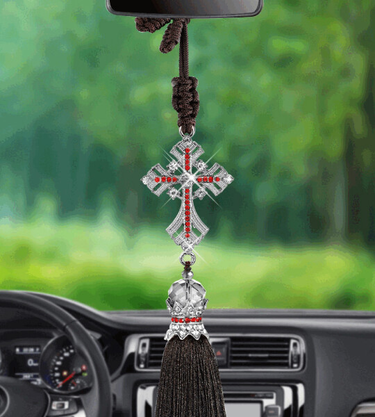 Car Pendant Crystal Diamond Jesus Cross Car Decoration